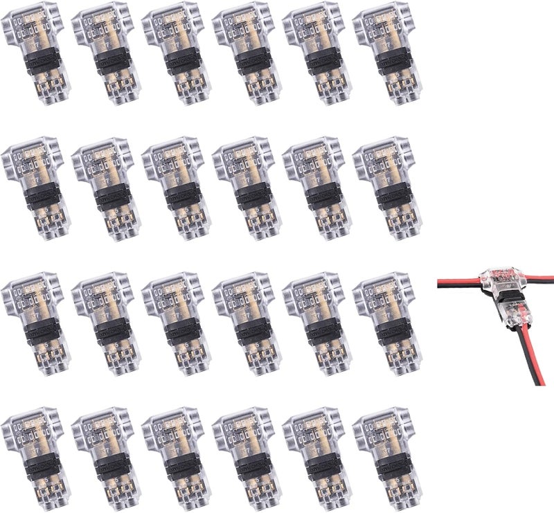 Brightfour Low Voltage Wire Connectors, No Stripping T Tap Wire Connectors 24 Pack, 3 Way Wire Connectors T Type 2 Pins for AWG 24-18 Wires - Image 1